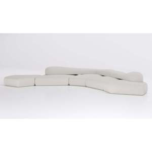 Huge Discount 5-Piece Tufted Sectional <b>Sofa</b> Set White Leather Fabric with Sherpa & <b>Sponge</b> Filling <b>for</b> Home Living Room Furniture - Product Image 2