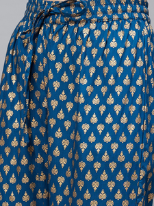 Kurta recto con estampado dorado de rayón con conjunto de Sharara a juego para mujer elegante traje étnico azul para fiesta y ropa festiva - Product Image 2