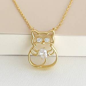 Collier pendentif chaton en argent sterling 925 plaqué or 18 carats avec zircon cubique, bijou fin minimaliste pour les amoureux des animaux, cadeau - Product Image 4