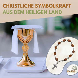 Olive wood <b>bracelet</b> with cross – Handmade in Bethlehem (decorated <b>beads</b>) - Product Image 5
