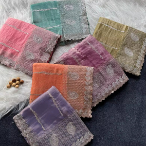 Saree de seda pura de Jimmychoo con hermoso trabajo de bordado Zari y trabajo de diamantes en todo el sari con blusa de trabajo para correr - Product Image 4