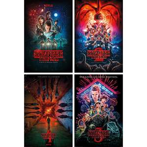 Modern Art Deco Styled 'Stranger Things' Demon Slayer 4er-Set <b>Poster</b> Paper Wood Framed Black Wall Decor for Birthday Occasions - Product Image 5