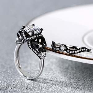 Jeulia Two Tone Sterling Silver <b>Skull</b> <b>Ring</b> with Round Cut Zircon Great Gift Idea - Product Image 6