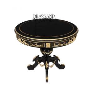 Mesa Redonda Clásica de Madera de Lujo con Acabado Negro y Detalles Dorados Hechos a Mano - Product Image 2