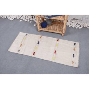 Tapis Turc Vintage Moderne Grand Matériau en Laine à Motif Géométrique Beige de 1,6x3,8 pieds avec Support en Latex pour Décoration de Couloir ou de Chambre - Product Image 2