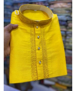 ThobeKurta de mariage arabe pour homme en bleu marine avec tissu en coton élégant et dernière conception de pyjama à col roulé - Product Image 5