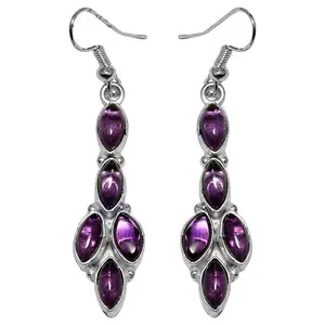 Boucles d'oreilles pendantes en argent 925 avec pierre précieuse améthyste, style religieux tendance et classique, matériau principal en platine pour femmes et cadeaux - Product Image 1