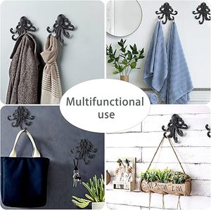 Cast Iron Octopus Coat <b>Hooks</b> Rustic Metal <b>Wall</b> Rack for <b>Key</b> Towel Bag Scarf With Screws Decorative Duty Clothe Black Hanger - Product Image 6