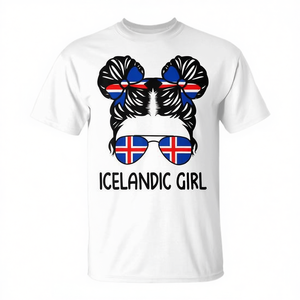 T-shirt pour fille islandaise avec drapeau, lunettes de soleil et nœuds, design patriotique pour femmes et enfants - Product Image 2