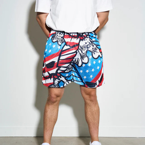 กางเกงขาสั้นฟิตเนสผู้ชาย สกรีนโลโก้ได้ตามต้องการ สไตล์ไฮสตรีท เอวยางยืด ใส่สบาย แห้งเร็ว ระบายอากาศดี บริการ OEM พิมพ์ลายทั้งตัว - Product Image 6