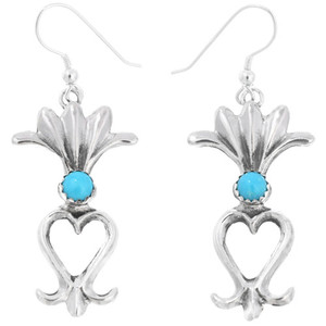 Pendientes Navajo 0017 Charm con tecnología de incrustaciones de ajuste de bisel de FLOR DE CALABAZA de plata Turquesa - Product Image 3