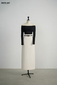 Prix usine élégant A-ligne blanc jupes pour femmes avec ceinture noire luxe ADELA MAXI JUPE tissu écologique WHITEANT Vietnam - Product Image 2