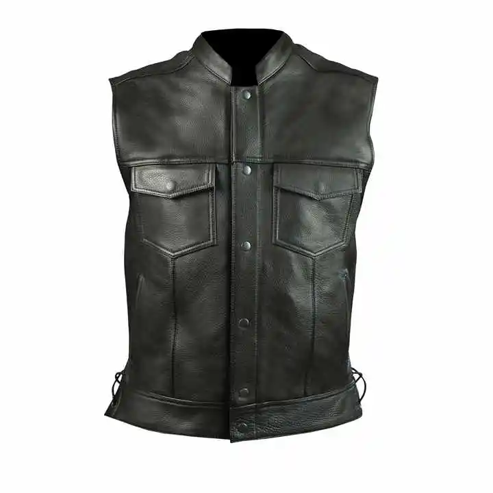 Zipper Closure Leather Vest Jackets Motorcycle Genuine Cowhide Outback Biker Pakistan Made Stylish Breathable Leather Vest