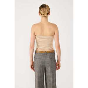 Casual <b>Golden</b> Shimmer Strapless <b>Crop</b> <b>Top</b> with Front Logo Short Length <b>Crop</b> <b>Top</b> - Product Image 4