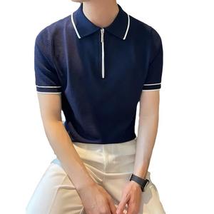 Polo con media cremallera de poliéster para hombre con cuello formal informal de diseño tejido de seda de hielo personalizado - Product Image 5