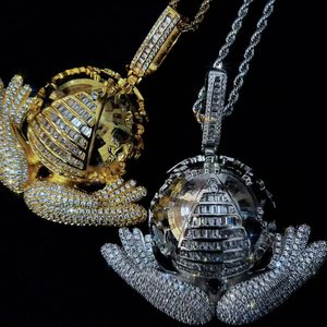 Collar con Colgante de Diseño de Manos con Globo 3D con Diamantes Cultivados en Laboratorio Estilo Hip Hop para Hombre, para Fiestas y Eventos - Product Image 1
