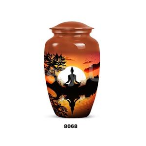 Urna grande de yoga en cenizas de puesta de sol para adultos, urna de cremación de entierro de aluminio para mujeres y hombres, urna funeraria para cenizas humanas, mujeres y hombres - Product Image 1