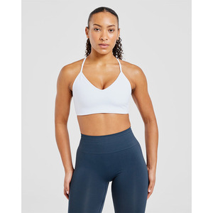 Soutien-gorge de sport croisé blanc avec logo personnalisé flatteur décolleté en V dos à bretelles nouveau et à fort impact soutien-gorge de sport Fitness pour femmes adultes - Product Image 2