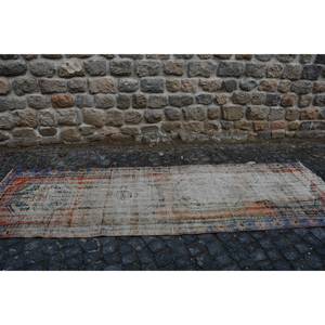 พรมปูพื้นแบบวินเทจขนาดใหญ่สีเบจสีฟ้าขนาด3.3x11ฟุตผ้าขนสัตว์หญ้าทะเลทำจากลาเท็กซ์ด้านหลังเป็นนามธรรมการออกแบบโถงทางเดินทรงสี่เหลี่ยมสำหรับห้องพัก - Product Image 4