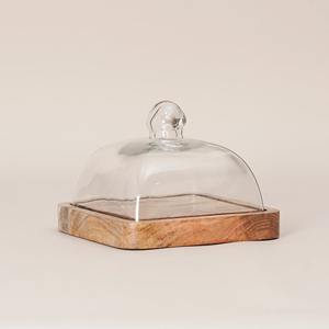 Handmade Non-Toxic Non-Stick <b>Glass</b> <b>Cloche</b> Wooden Base Square Cake Dome Reusable Food Display Cover Hand Wash Only Cheese Platter - Product Image 2