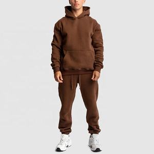 Ensemble de survêtement de sport en coton lourd de couleur unie pour hommes, vente en gros - Product Image 2