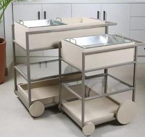 Chariot de service de nourriture de conception attrayante en métal couleur bleue chariot de service de nourriture avec deux niveaux à bas prix - Product Image 6