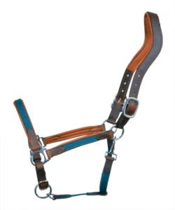 Harnais de selle anglais en cuir marron avec sangle en toile turquoise, emboutissage, couronne rembourrée, muserolle réglable, quincaillerie en acier inoxydable durable - Product Image 3