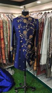 2025 diseñador de moda azul real Sherwani para novio bordado trabajo cuentas de cristal Dabka Resham pantalones transpirables trajes - Product Image 2