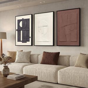Arte Mural Texturizado en 3D, Obra de Arte Neutral de 3 Piezas para Paredes, Cuadros Modernos Minimalistas - Product Image 1