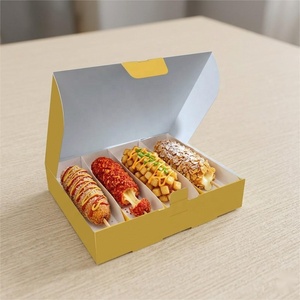 Caja Desechable de Papel <span class=keywords><strong>Amarillo</strong></span> con 4 Compartimentos <span class=keywords><strong>para</strong></span> Corn Dogs de <span class=keywords><strong>Queso</strong></span>, Impresión Personalizada, Empaque <span class=keywords><strong>para</strong></span> Comida Rápida - Product Image 4