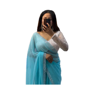 Blusa Sari de Georgette con estampado digital elegante y elegante superventas, blusa Sari elegante exclusiva, blusa étnica de última moda - Product Image 1