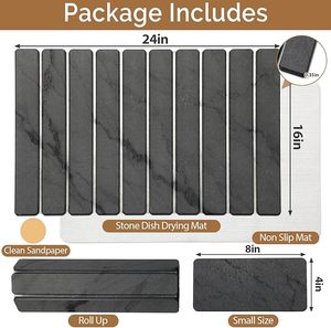 Tappetini Asciugapiatti CF ad Asciugatura Rapida Design Marmo Grigio Pieghevole Assorbente in Terra Diatomacea - Product Image 2