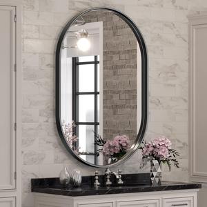 Miroir mural contemporain en métal, cadre suspendu rond et décoratif pour chambre à coucher, salle de bain, vanité et décoration murale - Product Image 1