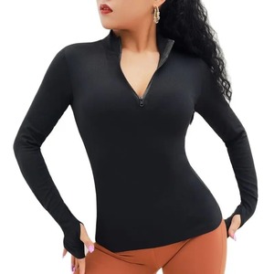 CHRLEISURE Yoga Shirts Long Sleeve Sport Top With Zipper Solid Slim Elastic <b>Running</b> Shirt for Women Zip up Sleeve Sports Jacket, - Product Image 1
