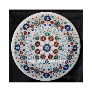 Vente chaude Blanc Marbre Fleur Conception Incrustation Table Top Fabriqué À La Main En Marbre Café/Coin Table Top Oeuvre/Incrustation Travail Prêt Expédition - Product Image 1