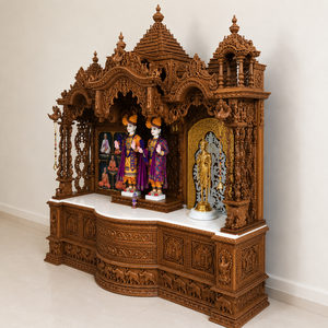 Mandir de Madera Tradicional Tallado a Mano de Tamaño Completo con Cinco Dómes, Compre un Altar de Swami Narayan de Gran Tamaño para el Hogar, Templo de Madera Manidr USA - Product Image 4