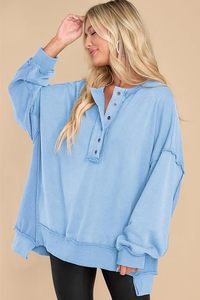 เสื้อสเวตเชิ้ตโอเวอร์ไซส์แบบลำลองสำหรับผู้หญิงเสื้อทูนิคอแบบสวมหัวมีกระดุมแขนยาว - Product Image 6