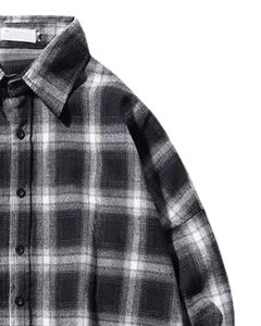 Chemise à carreaux noire et blanche pour homme, en coton et polyester, manches longues, boutonnée, décontractée, en flanelle douce, coupe ample - Product Image 2