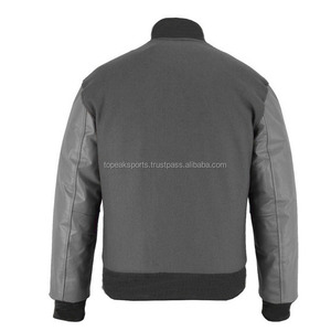 2026 OEM Hot Trending All Grey Wool With Leather Sleeves Varsity Jacket <b>For</b> Men's 100%High Quality Low MOQ <b>Heated</b> Fashion Jacket - Product Image 2