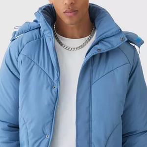 Veste matelassée à capuche en toile personnalisée OEM pour hommes Vêtements d'extérieur matelassés imperméables et respirants d'hiver avec fermeture à glissière à logo - Product Image 5