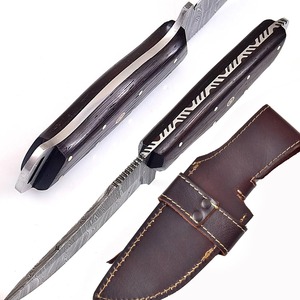 Cuchillo de caza de Damasco forjado a mano, cuchillo de hoja fija Skinner para acampar con Funda de cuero, cuchillo de vaquero de nuevo diseño compatible con OEM - Product Image 6