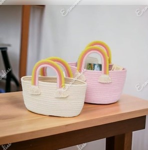 ชุดตะกร้าผ้าทอ2ชิ้นตะกร้าเชือกคอตตอนพร้อมที่จับทนทานชุดแฟชั่นฤดูร้อนของผู้หญิง - Product Image 5