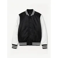 Veste universitaire en satin noir et blanc avec bordure rayée, vente en gros