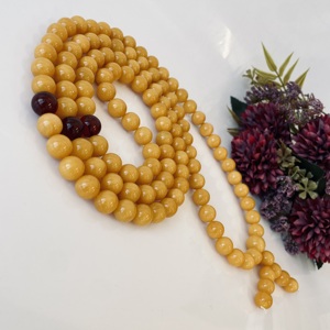 Chapelet bouddhiste Mala en ambre de la Baltique couleur beurre de cacahuète ; Collier de prière en ambre jaune pour le bouddhisme religieux - Product Image 5