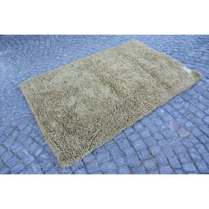 Modern Vintage Turkish Rug 4.3 X 6.6 ft Classic Beige Patchwork Design Handmade Wool Faux Rabbit Fur Latex Rectangle Hallway - Product Image 3