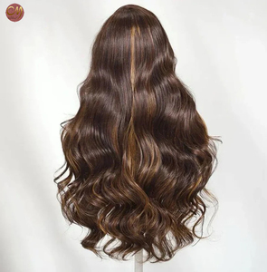 Peluca frontal de encaje transparente HD <span class=keywords><strong>con</strong></span> <span class=keywords><strong>cabello</strong></span> virgen pre-arrancado, ondulado, color marrón chocolate <span class=keywords><strong>con</strong></span> reflejos <span class=keywords><strong>rubio</strong></span> miel, para mujeres afroamericanas. - Product Image 3