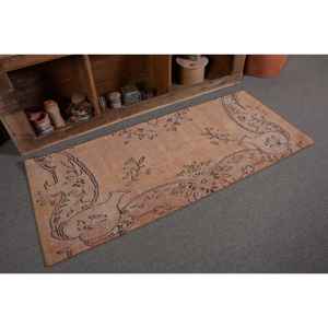 Alfombra de lana turca Vintage de 2,5x5,7 pies, diseño de retales beige y marrón, tejido plano con respaldo de látex para decoraciones de sala de estar - Product Image 5