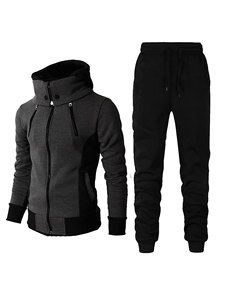 บล็อกสีที่กําหนดเองซิปเต็มเสื้อแขนยาวลําลอง Joggers เหงื่อชุดผู้ชายสไตล์ฤดูหนาวสีเทาอ่อน 2XL - Product Image 5