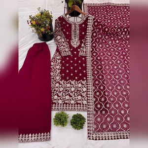 Conjunto de salwar kameez plazzo de georgette multicolor de última moda con detalles de bordado resham y dupatta elegante, colección 2025 - Product Image 4