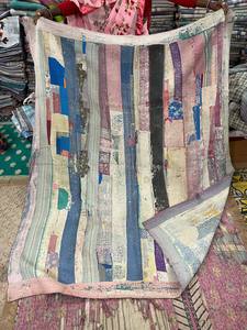 Vintage Cotton Geometric Kantha <b>Patchwork</b> Reversible Quilt Hand Stitched Bohemian Bed <b>Throw</b> Blanket with 300tc Thread Count - Product Image 3